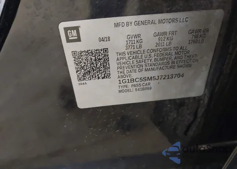 2018 Chevrolet Cruze Ls Auto z USA, uszkodzony, nr VIN 1G1BC5SM5J7213704